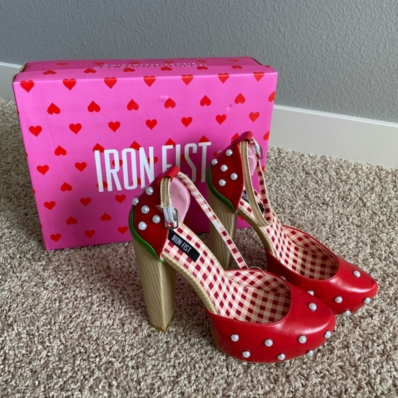 Sourpuss Shoes - NIB RARE Ironfist Strawberry Lips Platform Heels